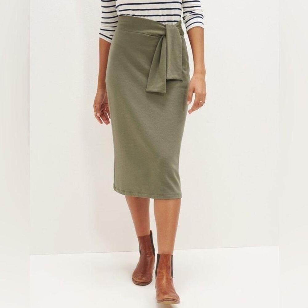 Amour Vert Olive Green Tie Waist Midi Wrap Skirt Size M
